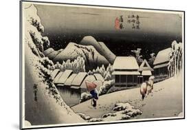 Tnight Snow, Kanbara, C. 1833-Utagawa Hiroshige-Mounted Giclee Print