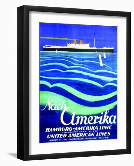 To America', Poster Advertising the Hamburg American Line, 1923-null-Framed Giclee Print