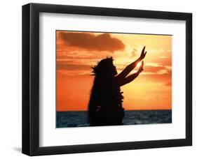 To Ask a Blessing: Hawaiian Hula Dancer at Sunset-Randy Jay Braun-Framed Art Print