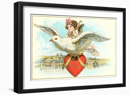 To My Valentine, Cupid Riding Dove-null-Framed Art Print