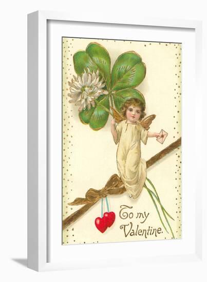 To My Valentine, Cupid with Clover-null-Framed Art Print