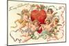 To My Valentine, Cupids around Heart-null-Mounted Art Print