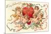 To My Valentine, Cupids around Heart-null-Mounted Art Print