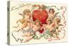 To My Valentine, Cupids around Heart-null-Stretched Canvas