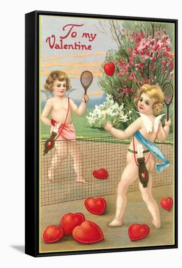 To My Valentine, Cupids Playing Tennis-null-Framed Stretched Canvas