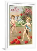 To My Valentine, Cupids Playing Tennis-null-Framed Art Print