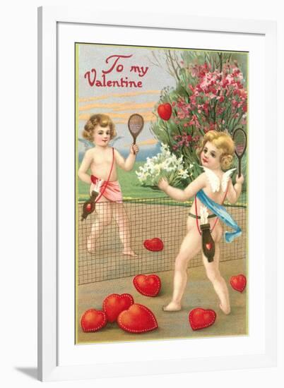 To My Valentine, Cupids Playing Tennis-null-Framed Art Print