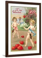 To My Valentine, Cupids Playing Tennis-null-Framed Art Print