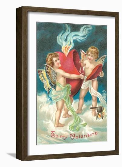 To My Valentine, Cupids Repairing Heart-null-Framed Art Print
