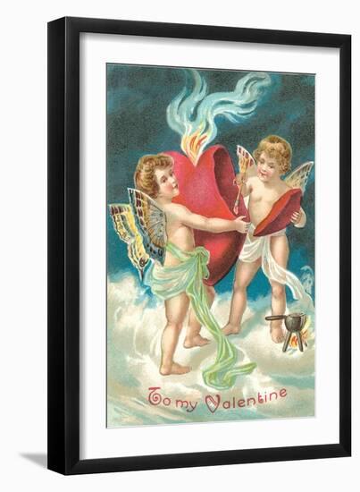 To My Valentine, Cupids Repairing Heart-null-Framed Art Print