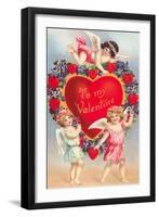 To My Valentine, Cupids with Heart-null-Framed Art Print
