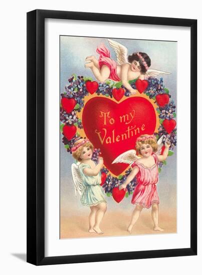 To My Valentine, Cupids with Heart-null-Framed Art Print