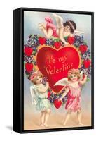 To My Valentine, Cupids with Heart-null-Framed Stretched Canvas