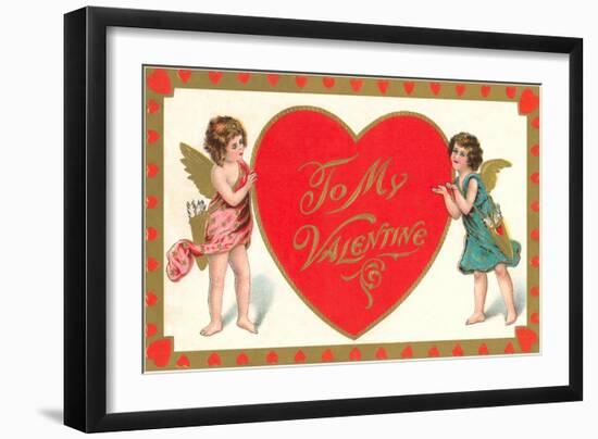 To My Valentine, Cupids with Heart-null-Framed Art Print