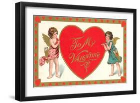 To My Valentine, Cupids with Heart-null-Framed Art Print