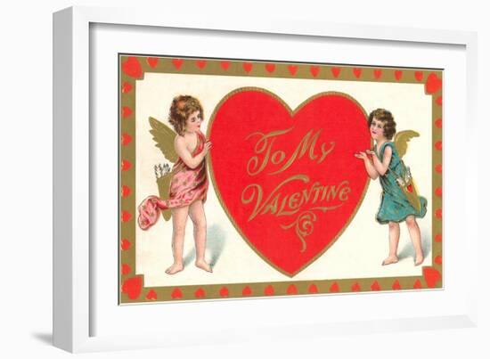 To My Valentine, Cupids with Heart-null-Framed Art Print