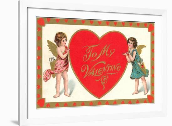 To My Valentine, Cupids with Heart-null-Framed Premium Giclee Print