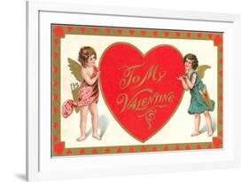 To My Valentine, Cupids with Heart-null-Framed Premium Giclee Print