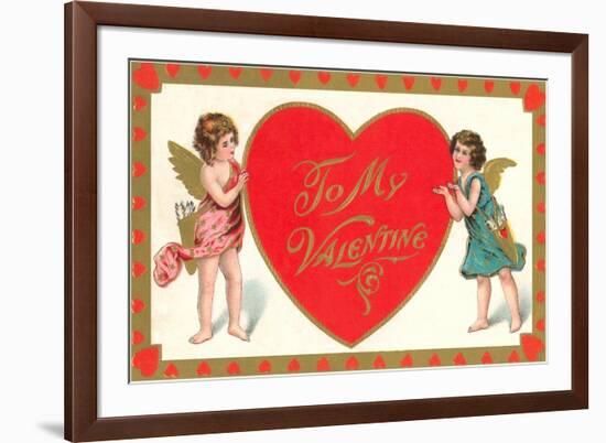 To My Valentine, Cupids with Heart-null-Framed Premium Giclee Print