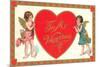 To My Valentine, Cupids with Heart-null-Mounted Premium Giclee Print