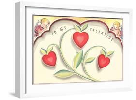 To My Valentine, Heart Flowers and Cupids-null-Framed Art Print