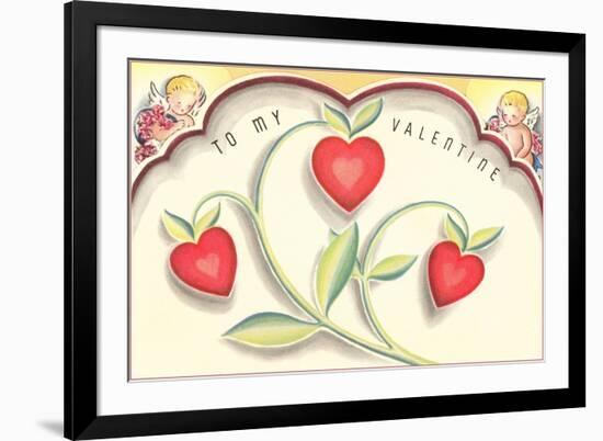 To My Valentine, Heart Flowers and Cupids-null-Framed Premium Giclee Print