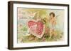 To My Valentine Postcard with Cherub Watering Flowers-null-Framed Premium Giclee Print