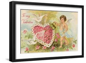 To My Valentine Postcard with Cherub Watering Flowers-null-Framed Giclee Print