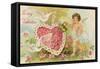 To My Valentine Postcard with Cherub Watering Flowers-null-Framed Stretched Canvas