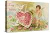 To My Valentine Postcard with Cherub Watering Flowers-null-Stretched Canvas