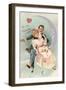 To My Valentine Postcard with Couple on Cresent Moon-David Pollack-Framed Giclee Print