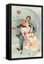 To My Valentine Postcard with Couple on Cresent Moon-David Pollack-Framed Stretched Canvas