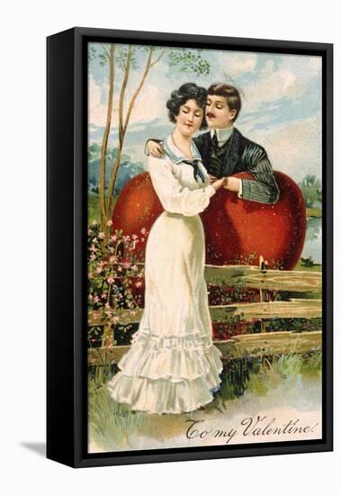 To My Valentine Postcard with Couple-David Pollack-Framed Stretched Canvas
