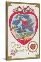 To My Valentine Postcard with Cupids and Hearts-null-Stretched Canvas