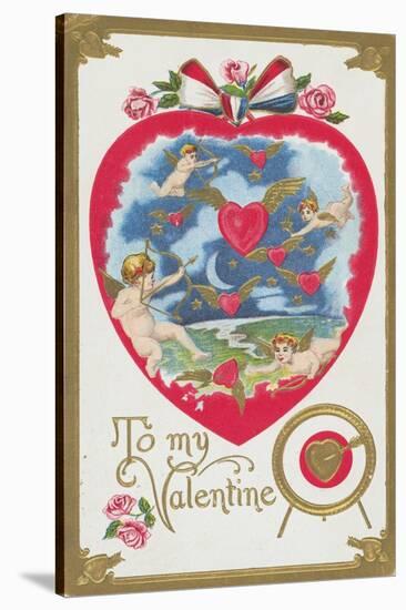 To My Valentine Postcard with Cupids and Hearts-null-Stretched Canvas