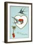 To My Valentine Postcard with Swallows-David Pollack-Framed Giclee Print