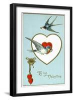 To My Valentine Postcard with Swallows-David Pollack-Framed Giclee Print