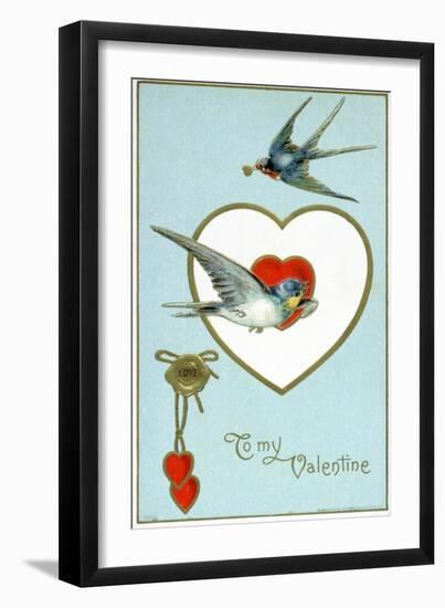 To My Valentine Postcard with Swallows-David Pollack-Framed Giclee Print