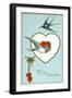 To My Valentine Postcard with Swallows-David Pollack-Framed Giclee Print