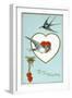 To My Valentine Postcard with Swallows-David Pollack-Framed Giclee Print