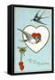 To My Valentine Postcard with Swallows-David Pollack-Framed Stretched Canvas
