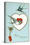 To My Valentine Postcard with Swallows-David Pollack-Stretched Canvas