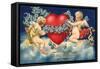 To My Valentine Postcard with Two Cupids-David Pollack-Framed Stretched Canvas