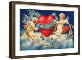 To My Valentine Postcard with Two Cupids-David Pollack-Framed Giclee Print