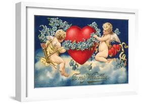 To My Valentine Postcard with Two Cupids-David Pollack-Framed Giclee Print