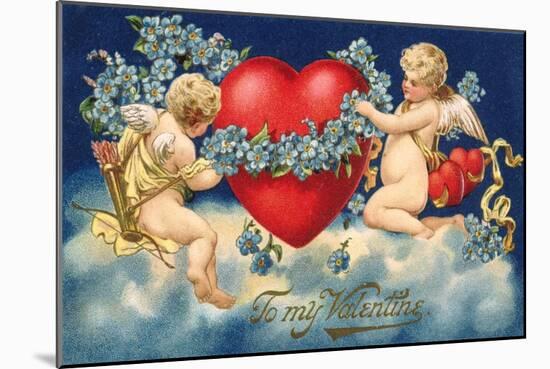 To My Valentine Postcard with Two Cupids-David Pollack-Mounted Giclee Print