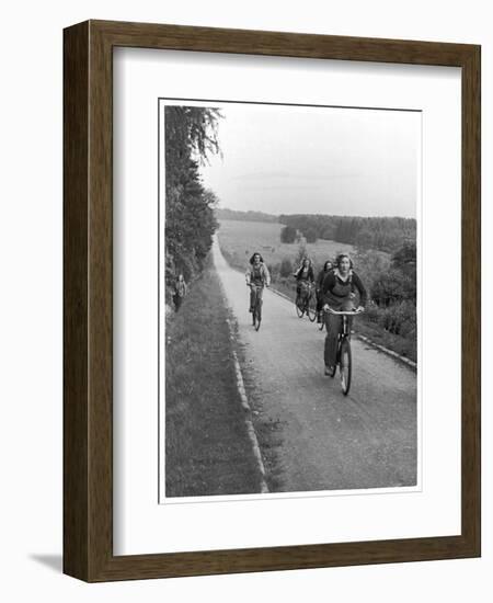 To Relieve the Regular Forest Rangers These Girls on Bicycles Have a Fire Patrol-null-Framed Photographic Print