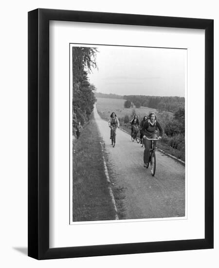 To Relieve the Regular Forest Rangers These Girls on Bicycles Have a Fire Patrol-null-Framed Photographic Print