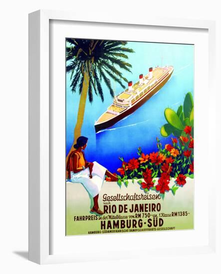 To Rio De Janeiro', Poster Advertising the Hamburg Southern Line, 1929-null-Framed Giclee Print