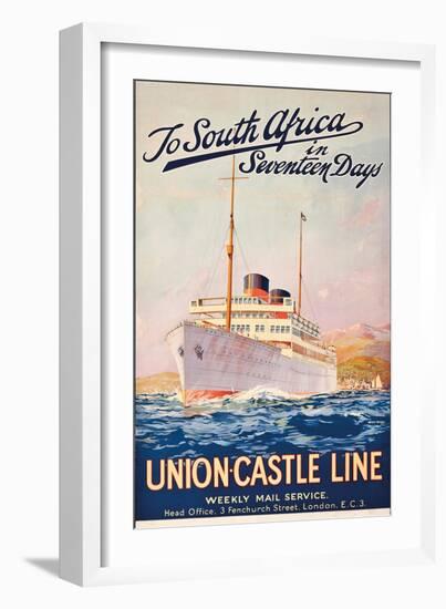 To South Africa in Seventeen Days; an Advertising Poster for Union Castle Line-Maurice Randall-Framed Giclee Print